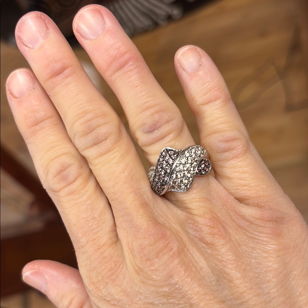 Sterling Silver and Burgundy Rhinestone Statement Ring Size 6
